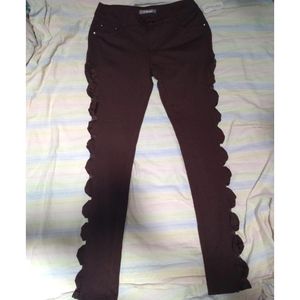 Brown pant with sheer lace insert